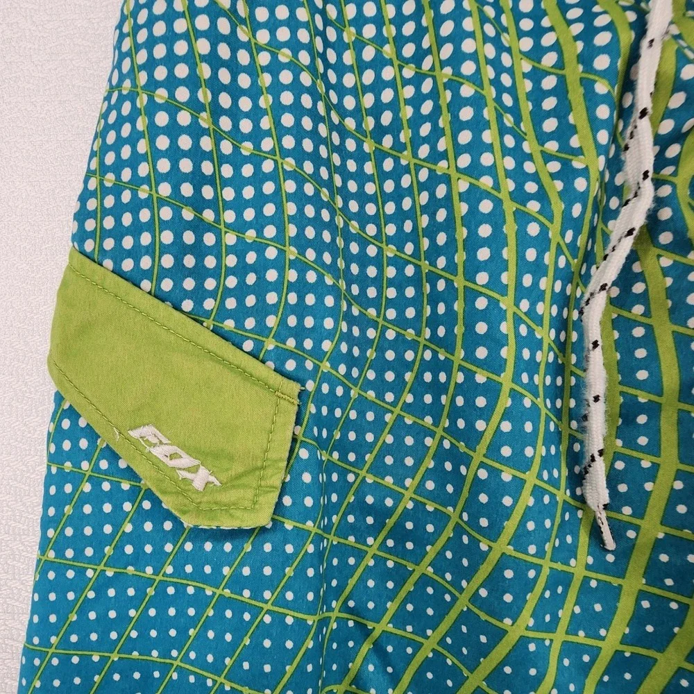 Fox 29 Green Blue Graphic Board Shorts Y2K Surf Skate Beach Swim Trunks Moto BMX